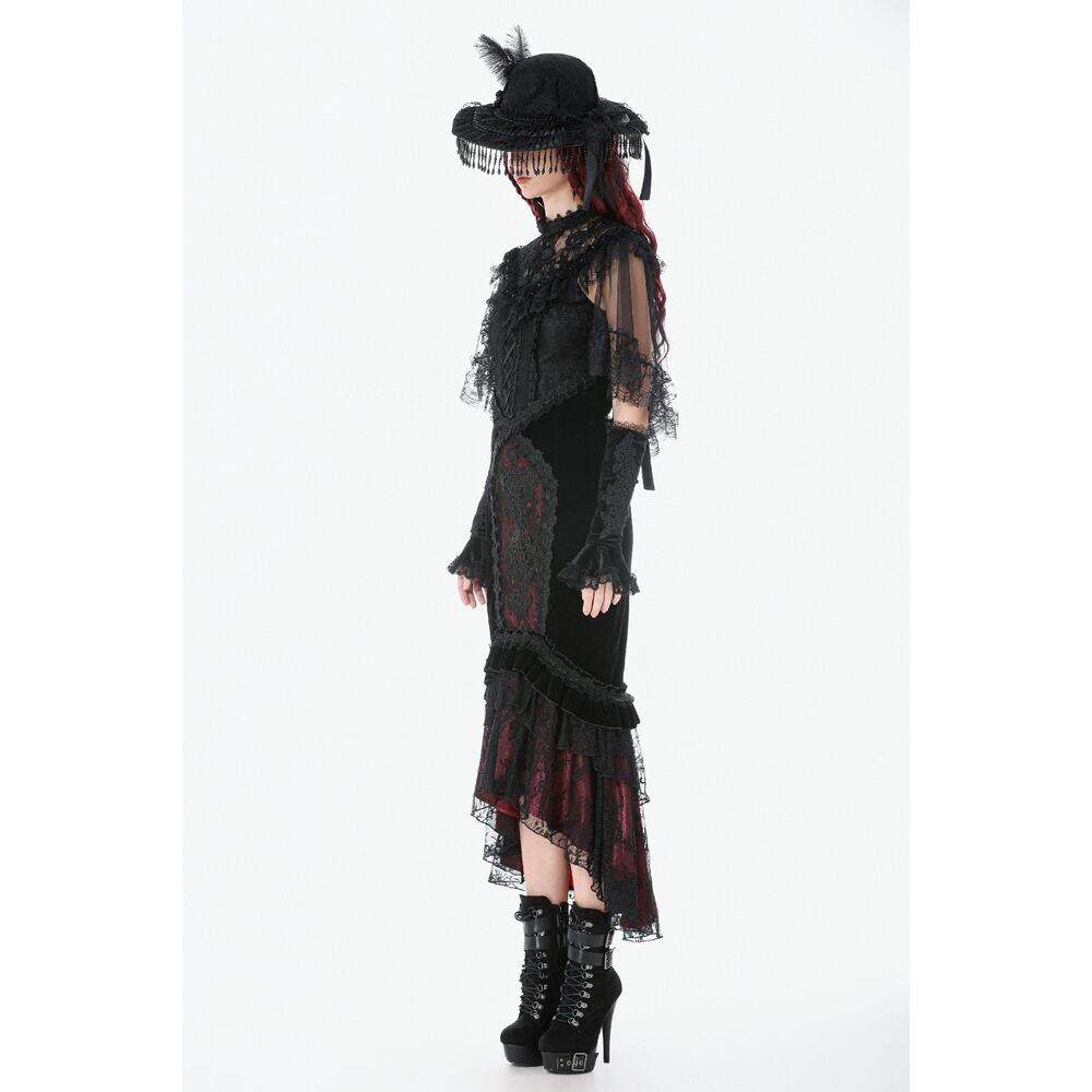 Dark in Love Gothic Victorian Vampire Blood Offering Velvet High Waist Skirt - Picture 11 of 13
